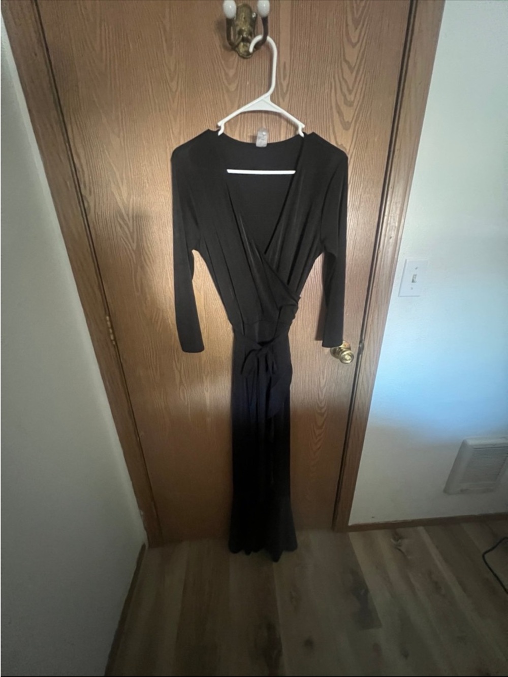 Long Sleeve Black Wrap Maxi Dress with Tie Waist